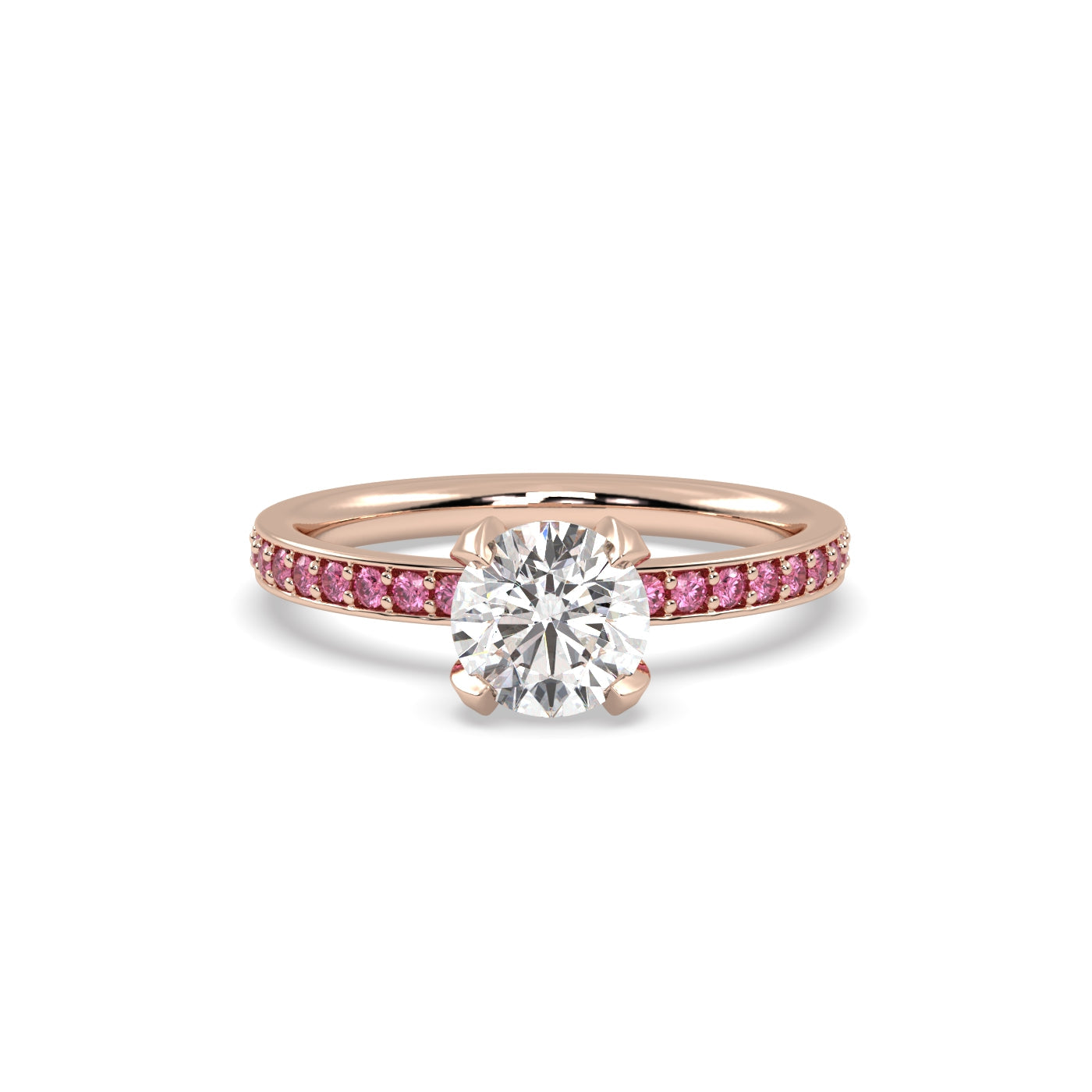 Diamond and Pink Sapphire Engagement Ring in 18k Rose Gold