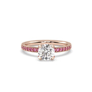 Diamond and Pink Sapphire Engagement Ring in 18k Rose Gold