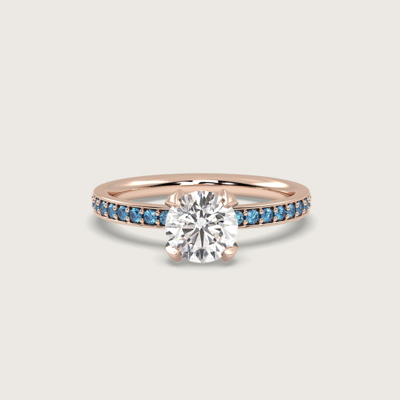 Diamond and Cornflower Blue Sapphire Pavé Engagement Ring in Fleur de Luce Setting