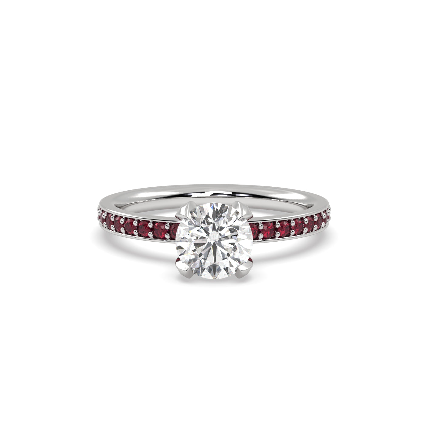 Diamond and Ruby Engagement Ring in 18k White Gold