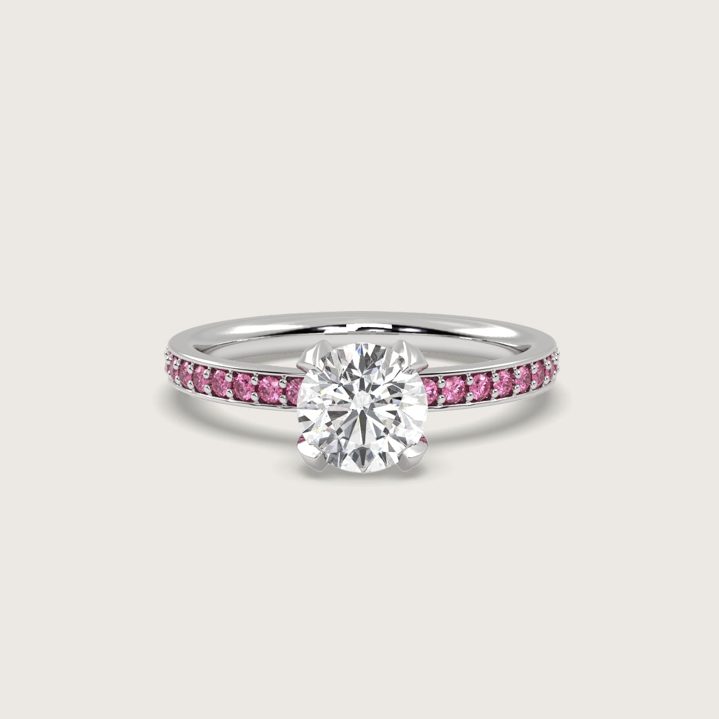 Diamond and Pink Sapphire Pavé Engagement Ring in Fleur de Luce Setting