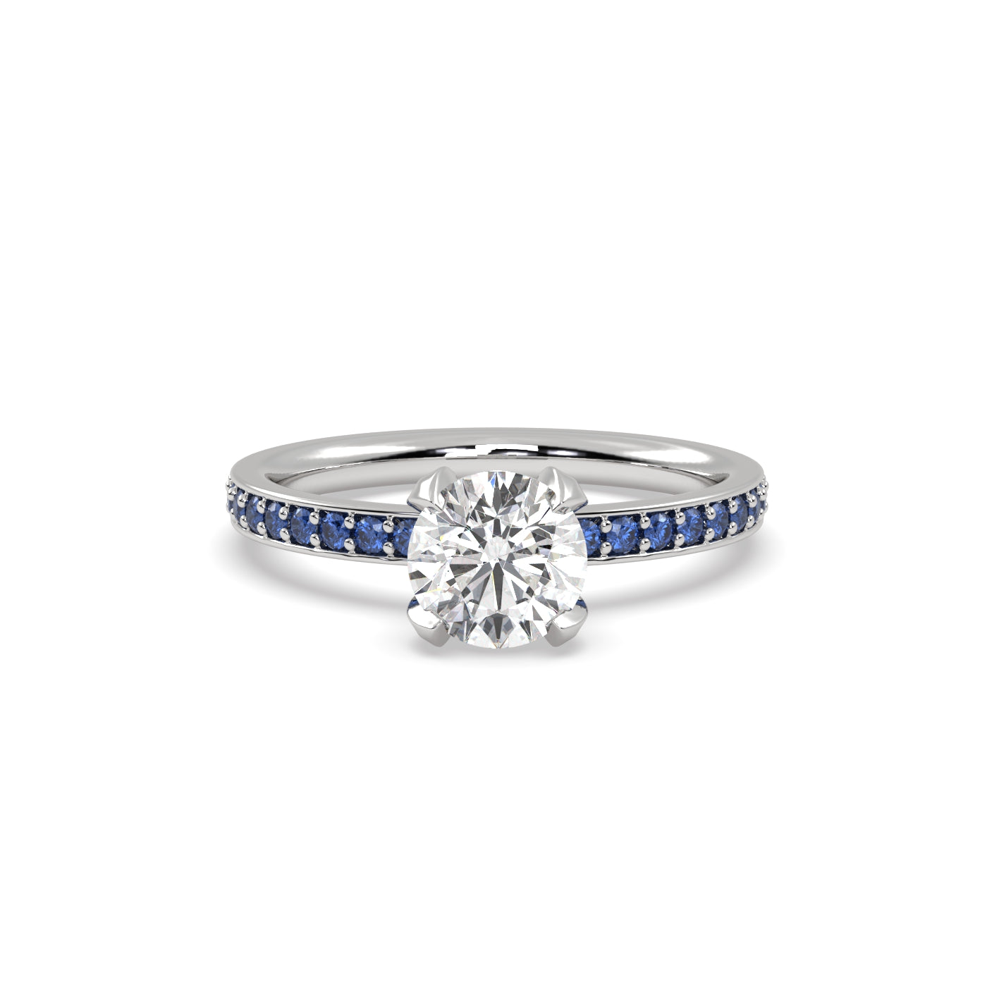 Diamond and Sapphire Engagement Ring in 18k White Gold