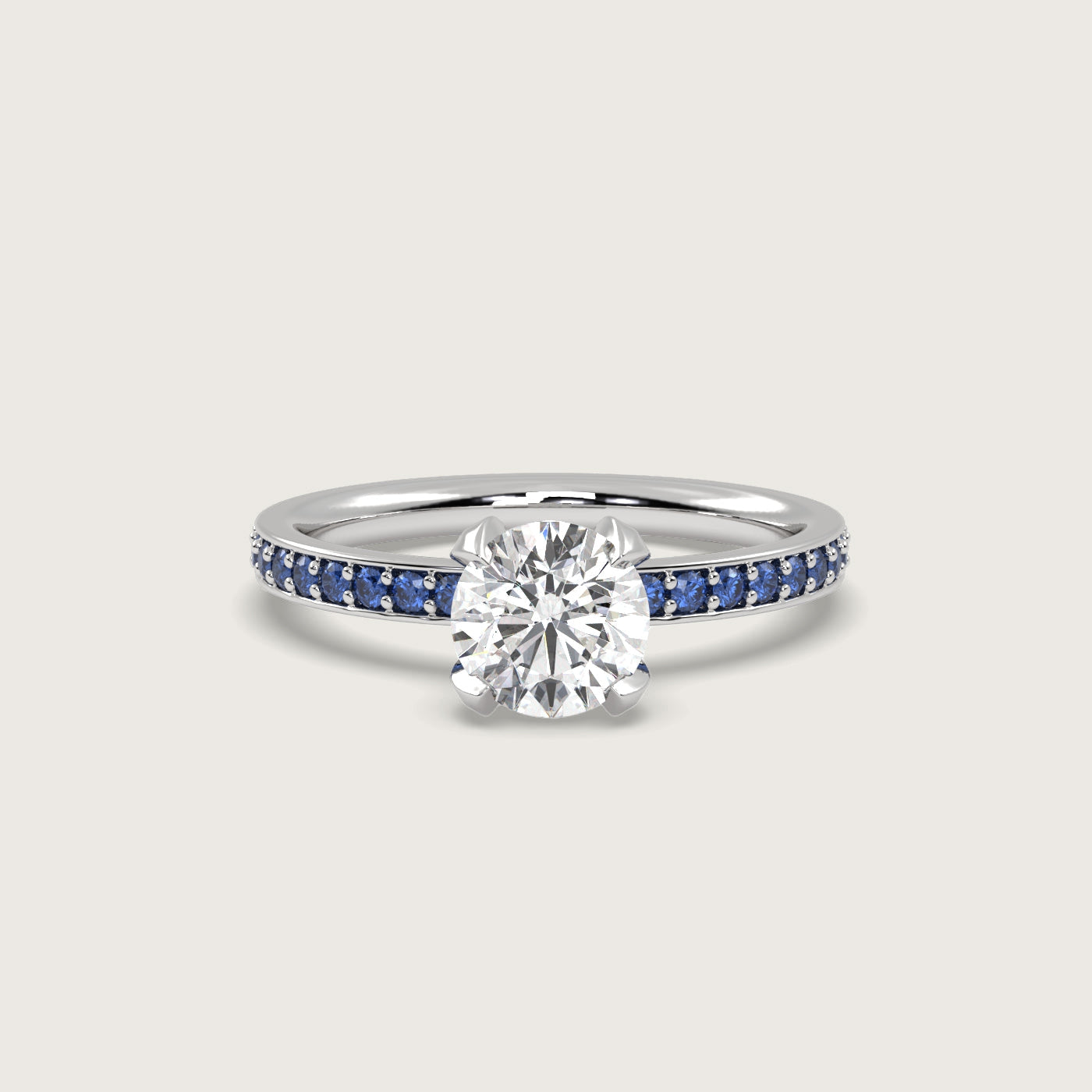 Diamond and Sapphire Pavé Engagement Ring in Fleur de Luce Setting