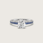 Diamond and Sapphire Pavé Engagement Ring in Fleur de Luce Setting