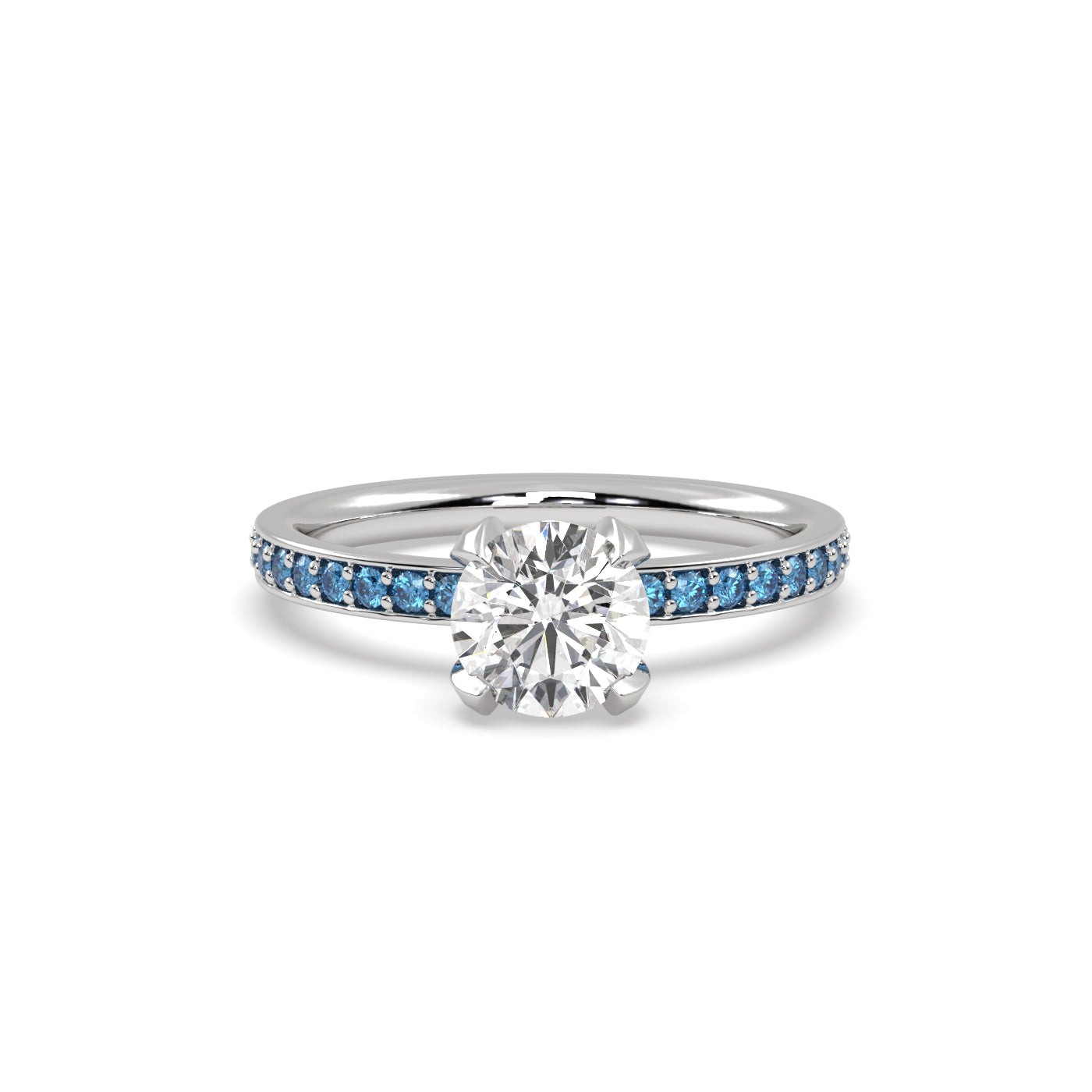 Diamond and Sapphire Pave Engagement Ring in 18k White Gold