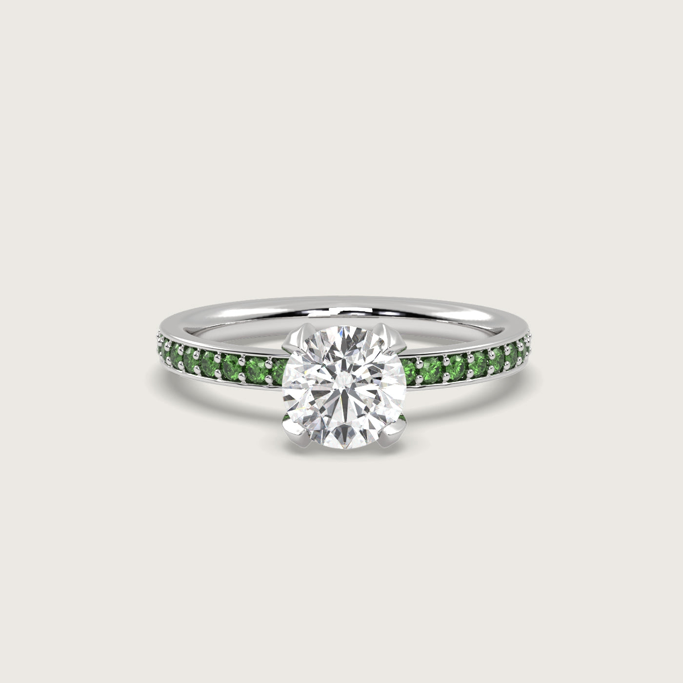 Diamond and Tsavorite Pavé Engagement Ring in Fleur de Luce Setting