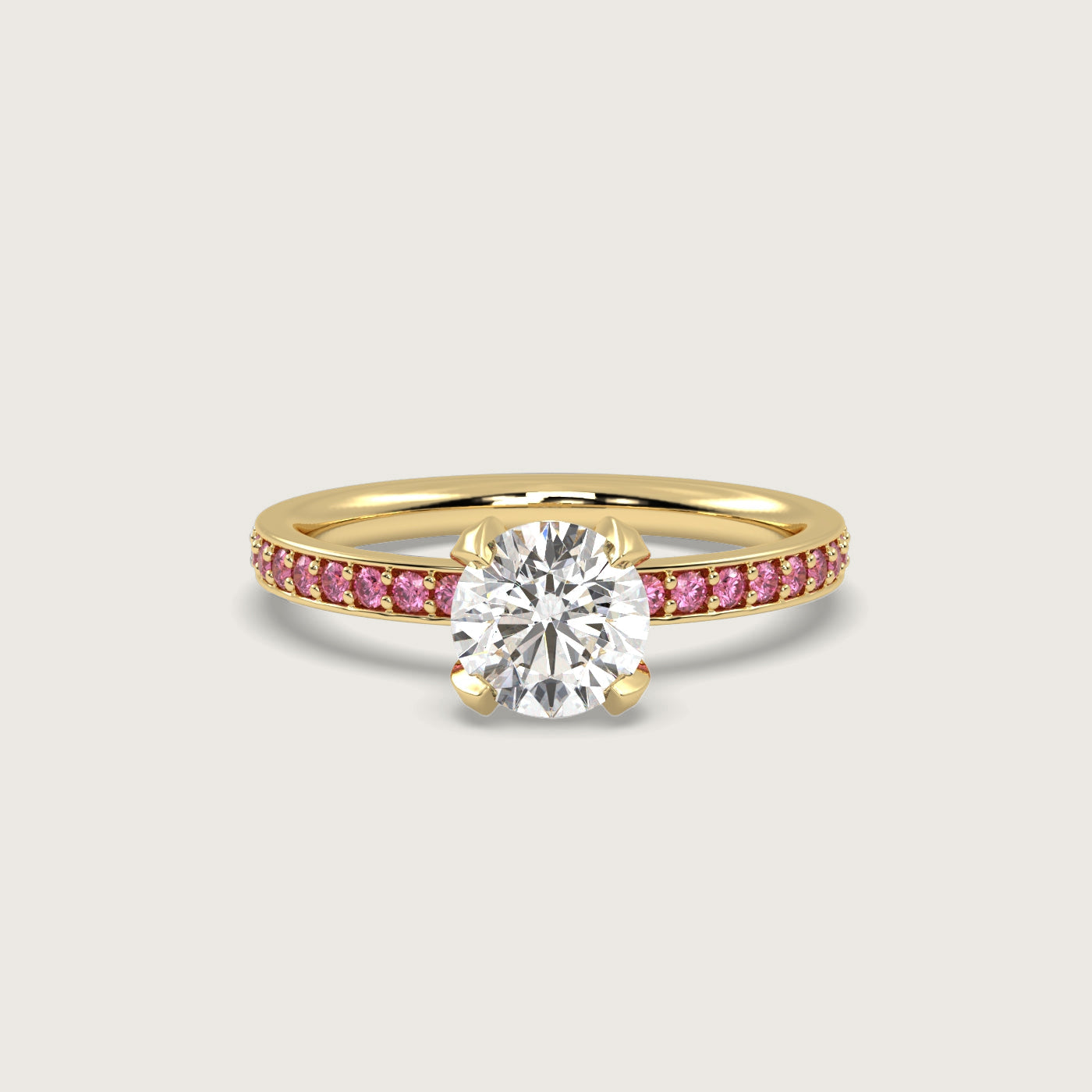 Diamond and Pink Sapphire Pavé Engagement Ring in Fleur de Luce Setting