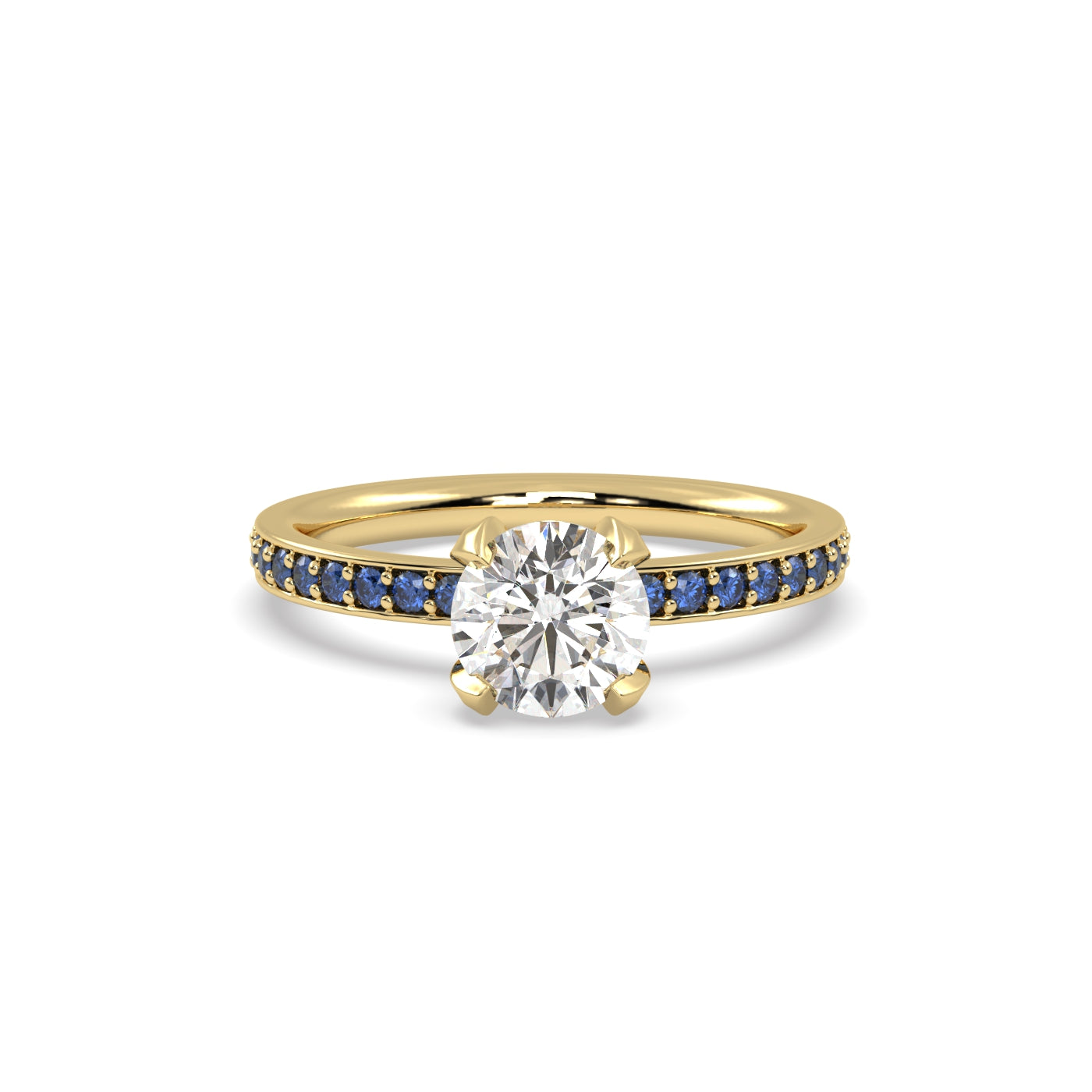 Diamond and Sapphire Engagement Ring in 18k Yellow Gold