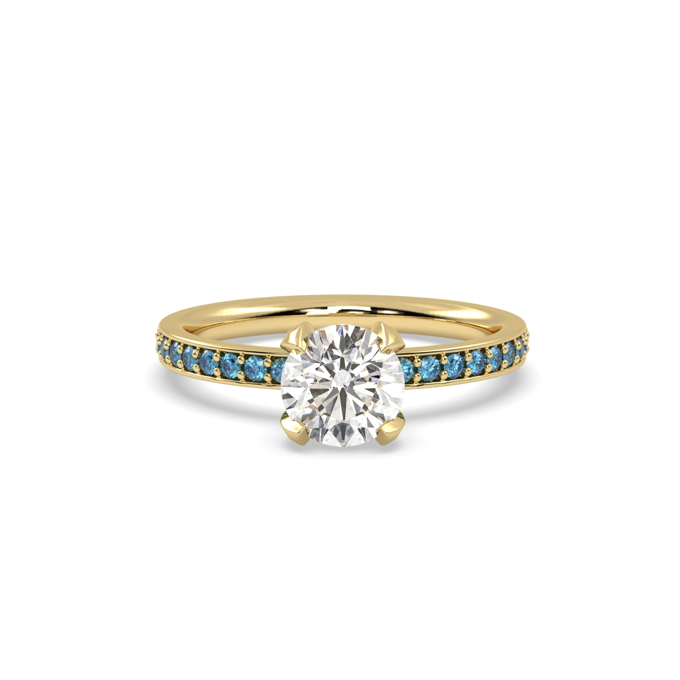 Diamond and Sapphire Pave Engagement Ring in 18k Yellow Gold