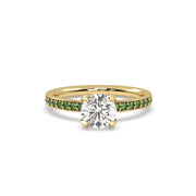Diamond and Tsavorite Engagement Ring in 18k Yellow Gold