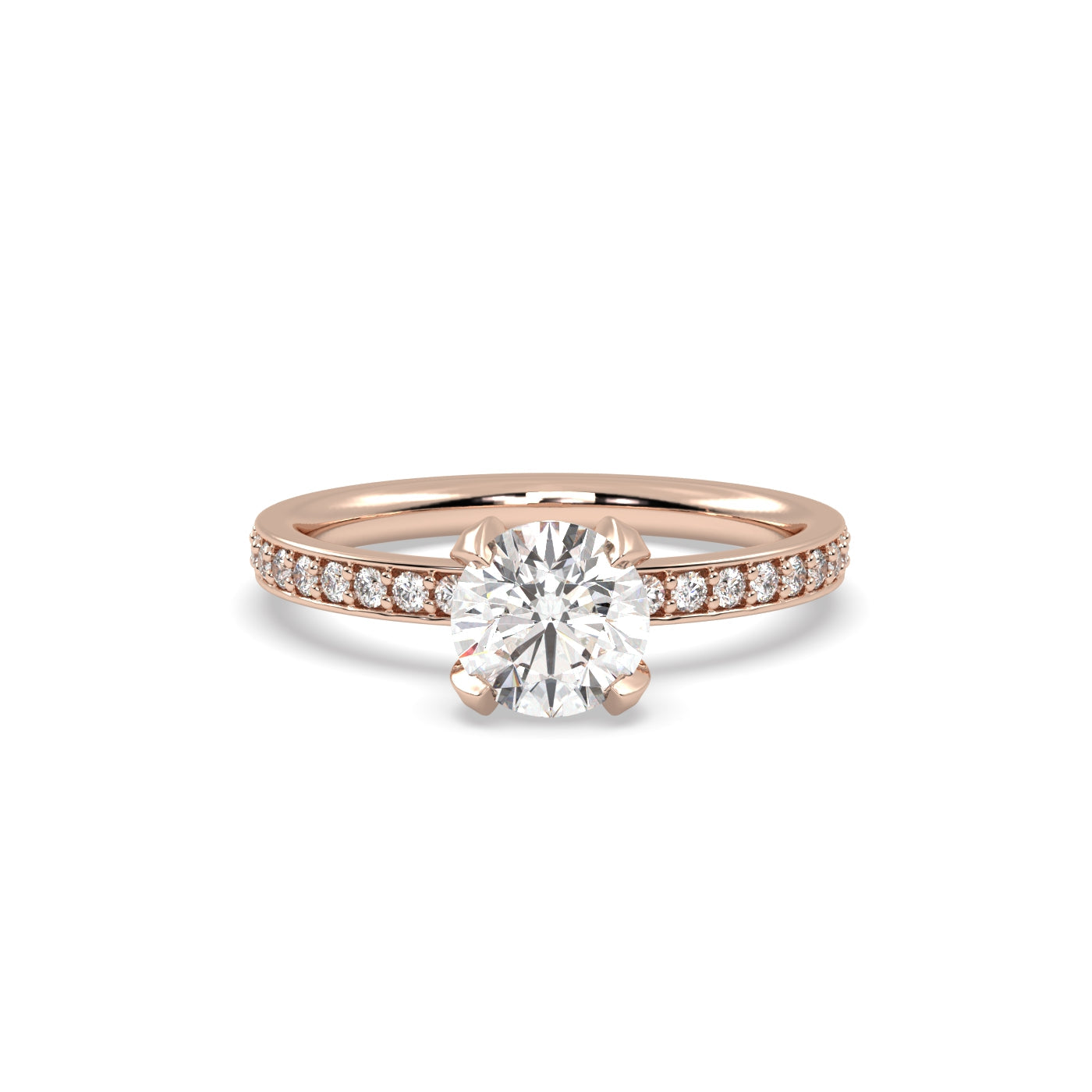 Fleur de Luce 1ct Round Diamond Solitaire Engagement Ring with Pavé Set Band