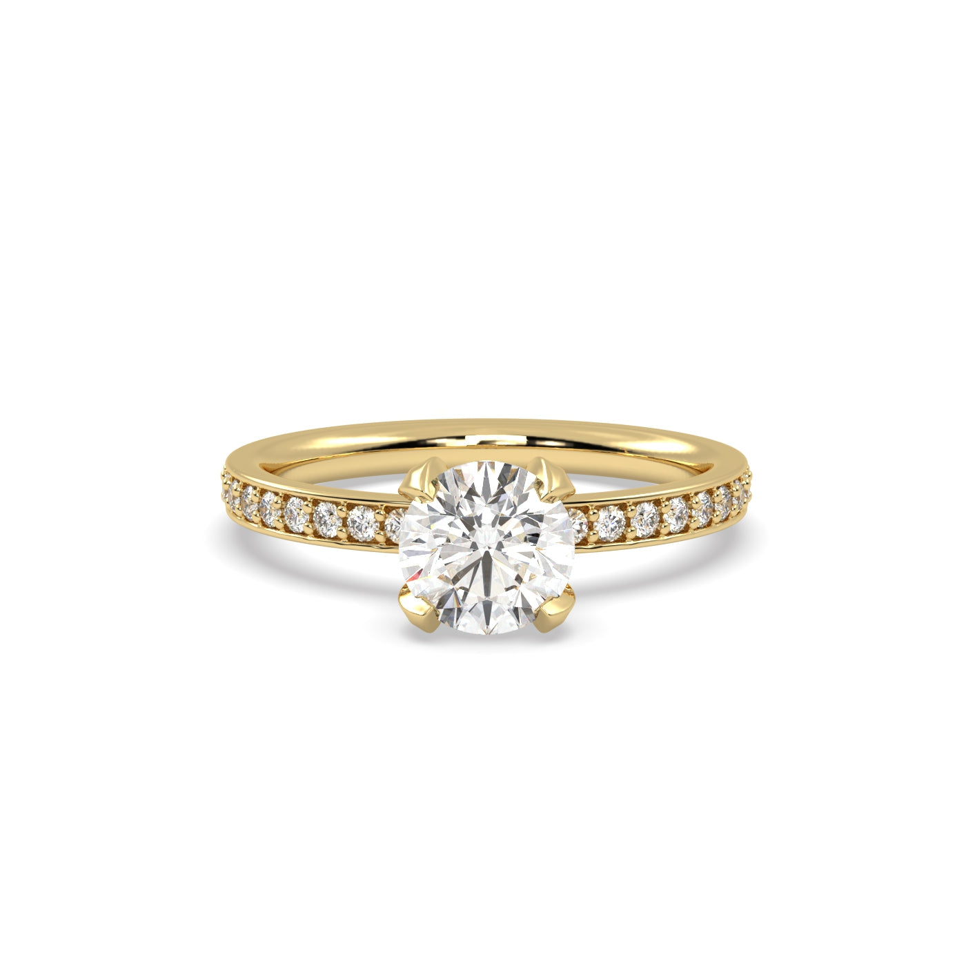 Fleur de Luce 1ct Round Diamond Solitaire Engagement Ring with Pavé Set Band