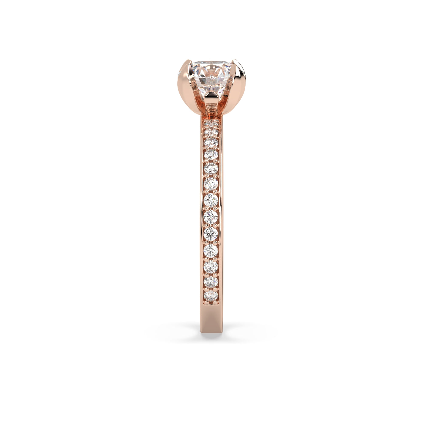 Fleur de Luce 1ct Round Diamond Solitaire Engagement Ring with Pavé Set Band