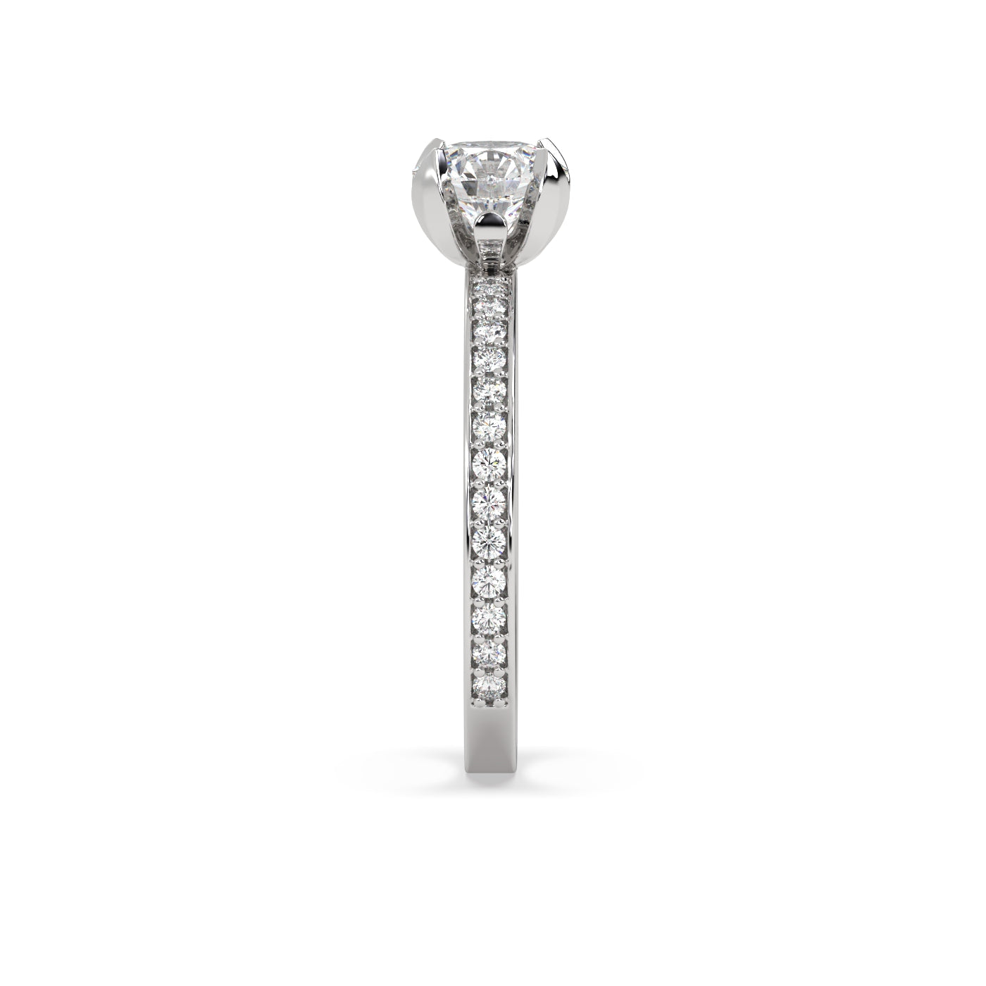 Fleur de Luce 1ct Round Diamond Solitaire Engagement Ring with Pavé Set Band