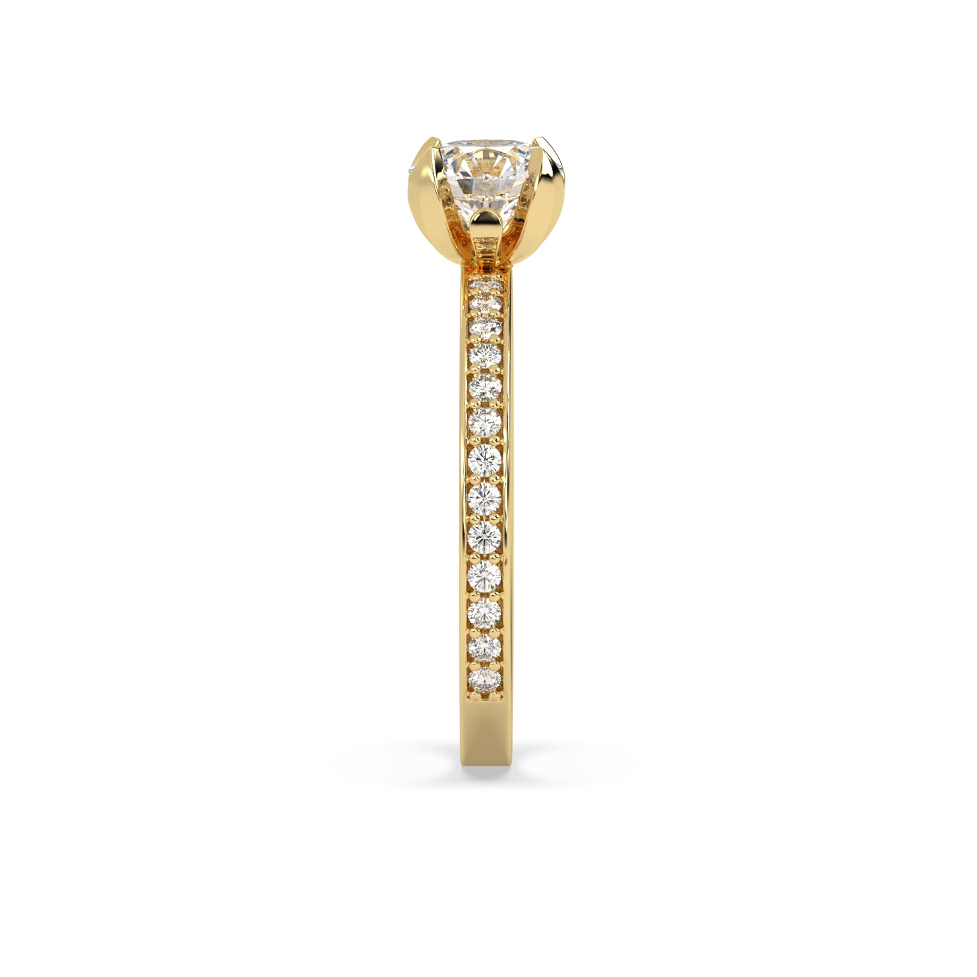 Fleur de Luce 1ct Round Diamond Solitaire Engagement Ring with Pavé Set Band