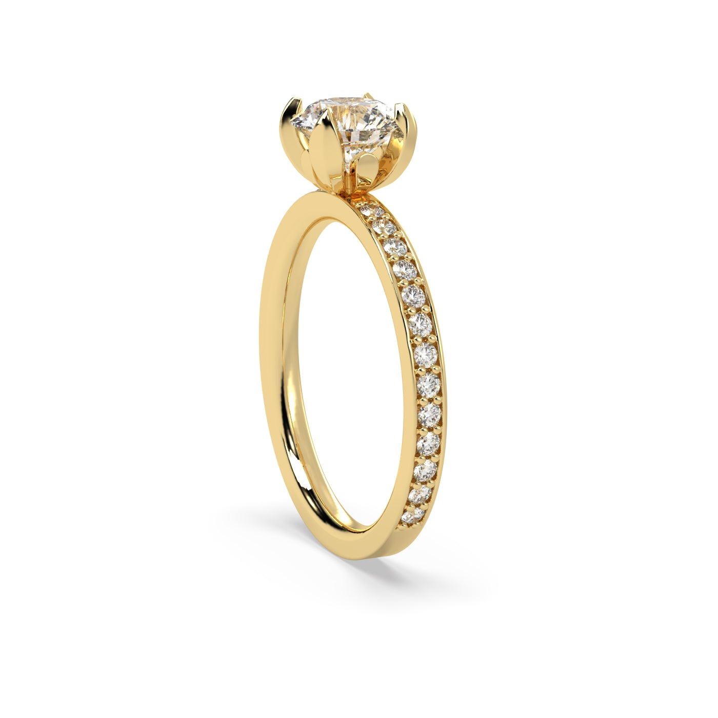 Fleur de Luce 1ct Round Diamond Solitaire Engagement Ring with Pavé Set Band