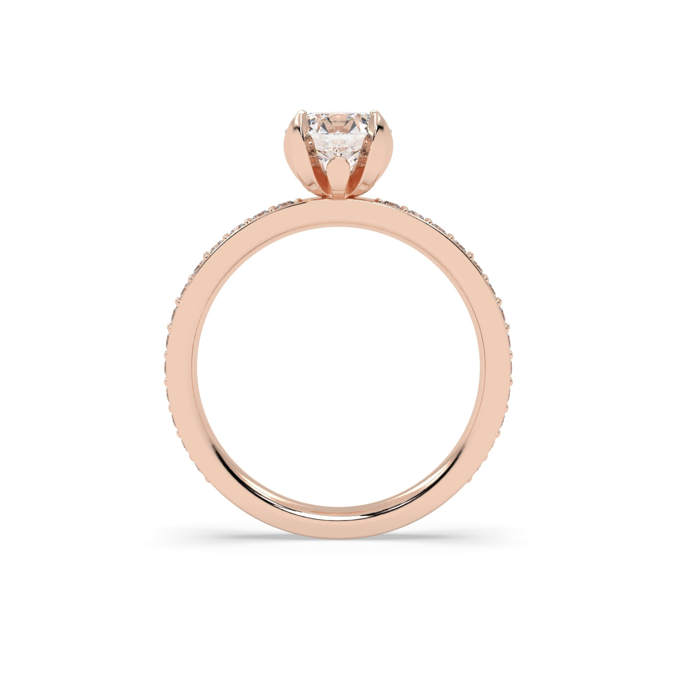 Fleur de Luce 1ct Round Diamond Solitaire Engagement Ring with Pavé Set Band