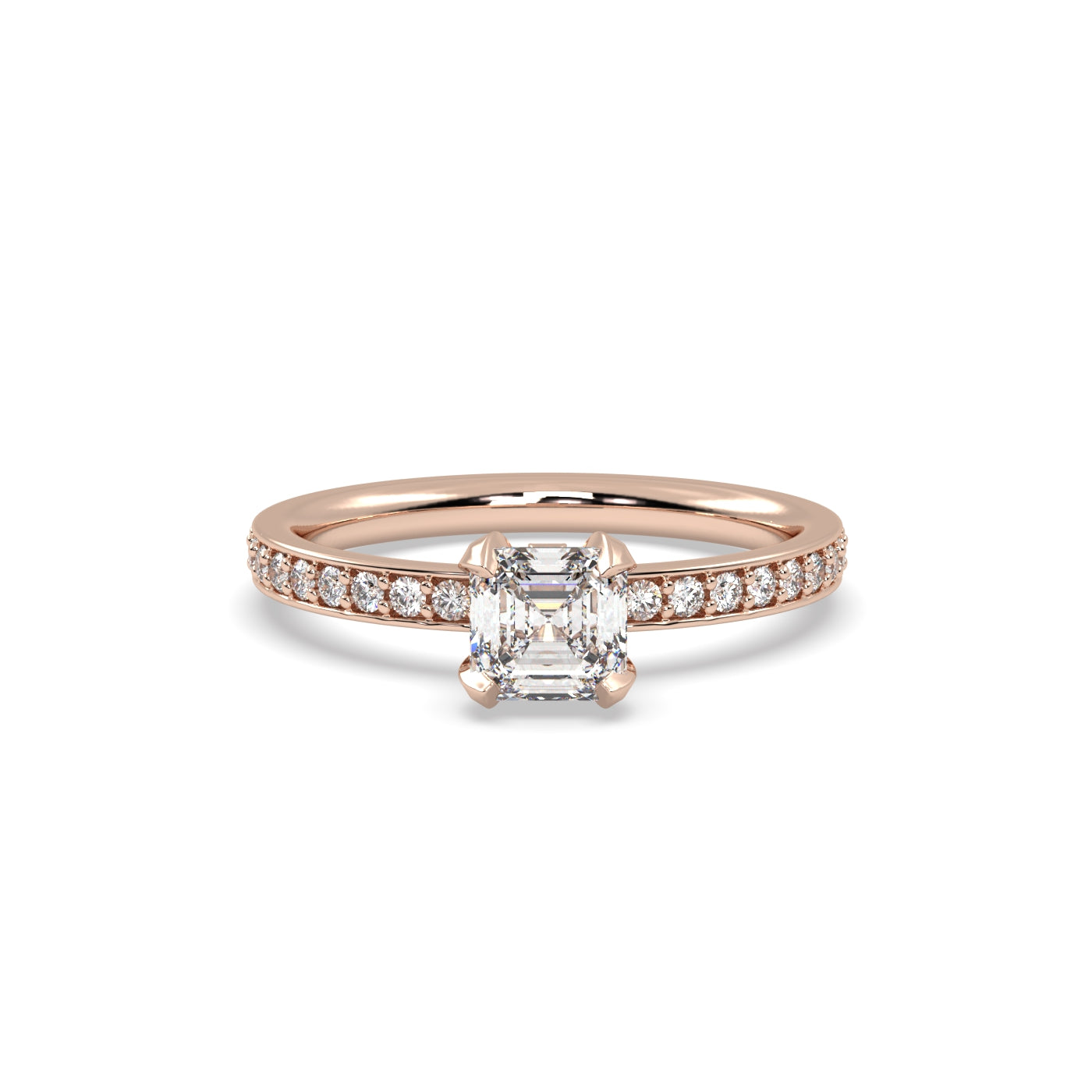 Fleur de Luce 1ct Square Emerald Cut Solitaire Engagement Ring with Pavé Set Band