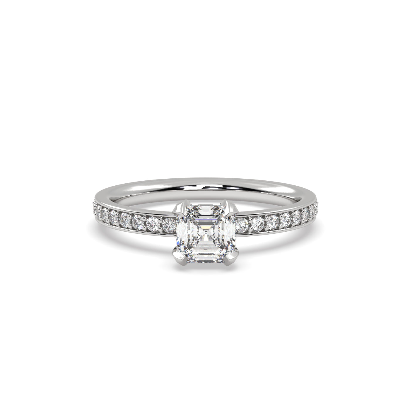 Fleur de Luce 1ct Square Emerald Cut Solitaire Engagement Ring with Pavé Set Band