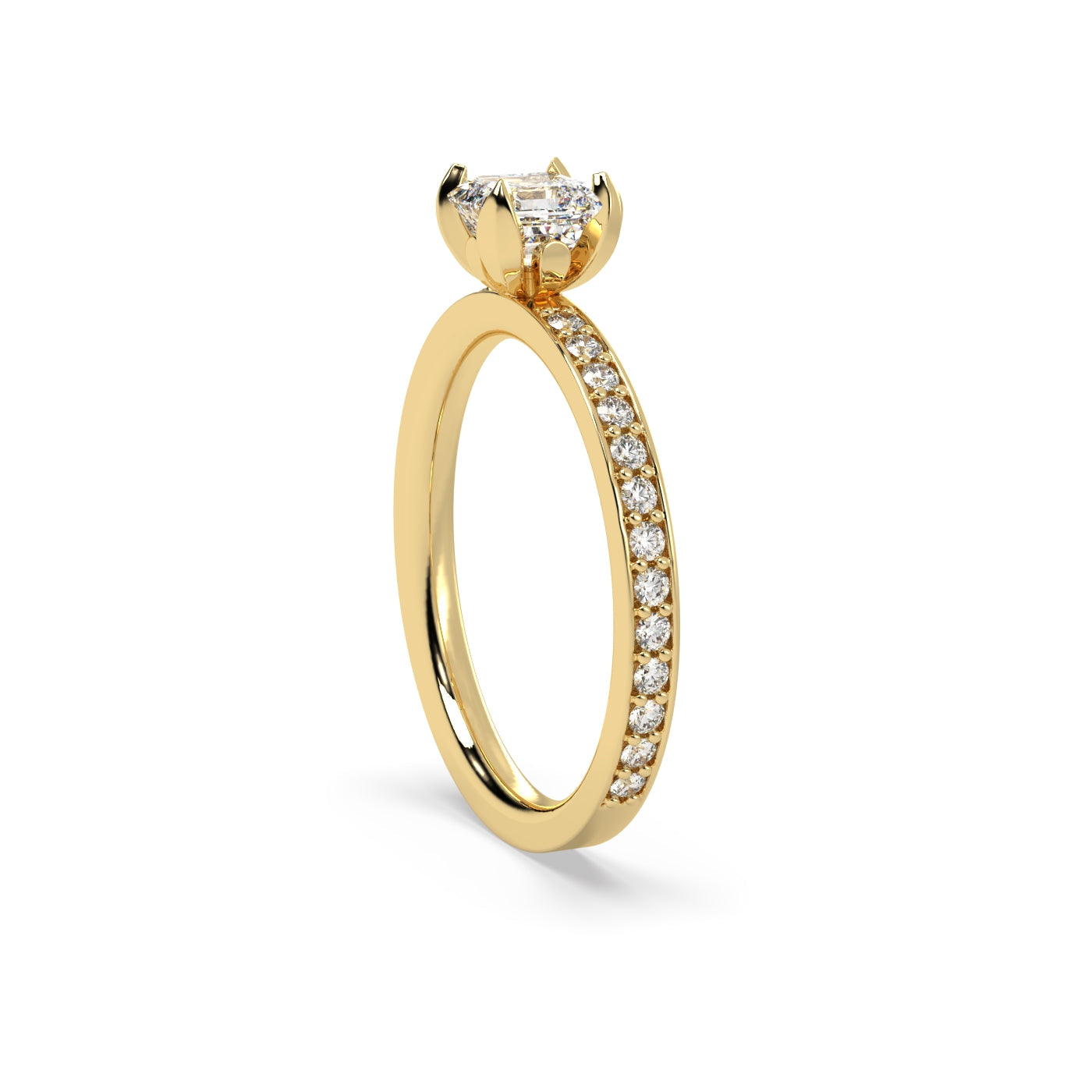 Fleur de Luce 1ct Square Emerald Cut Solitaire Engagement Ring with Pavé Set Band