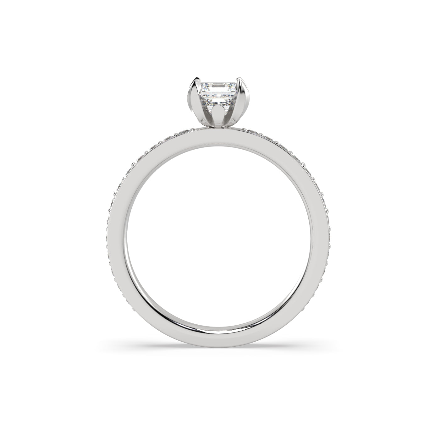 Fleur de Luce 1ct Square Emerald Cut Solitaire Engagement Ring with Pavé Set Band