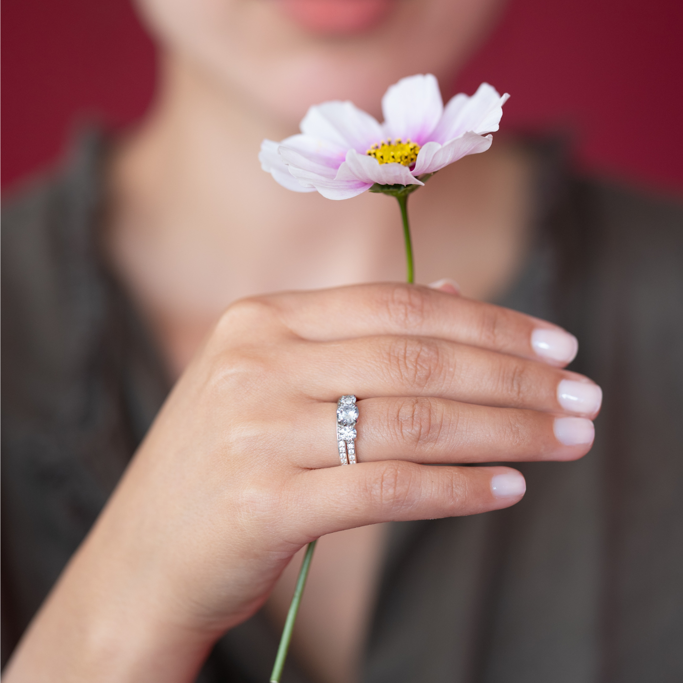 Fleur de Luce Round Diamond Trilogy Engagement Ring (1.25 tcw) with Pavé Band