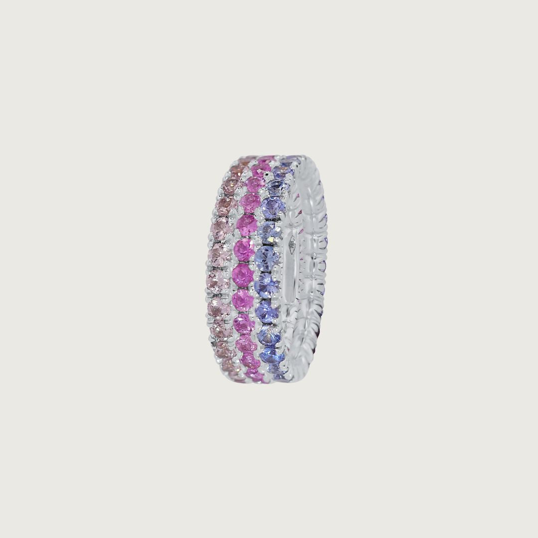 Colour Gemstone Eternity Ring in Fleur de Luce Setting