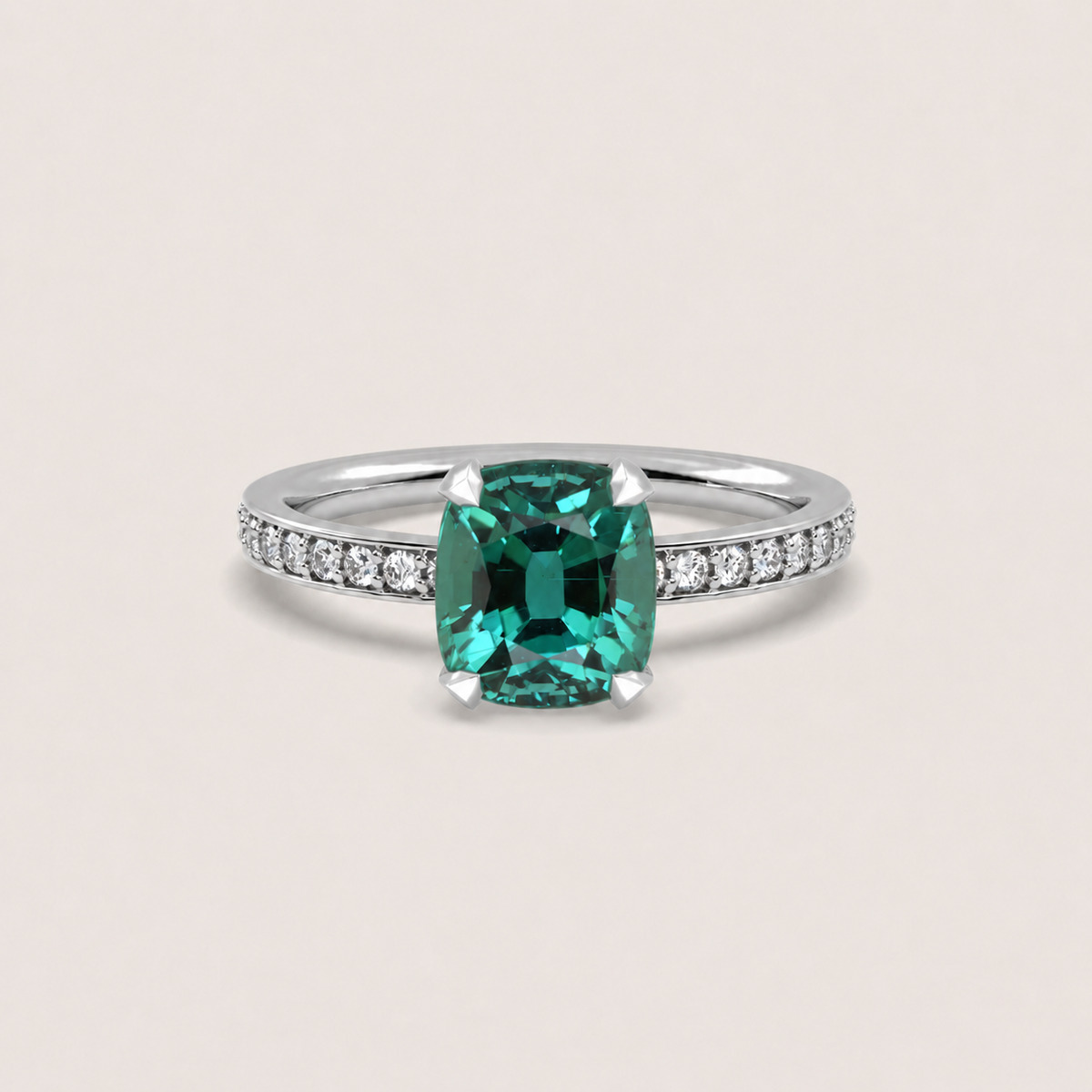 Tourmaline Fleur de Luce Solitaire Engagement Ring in 18k White Gold