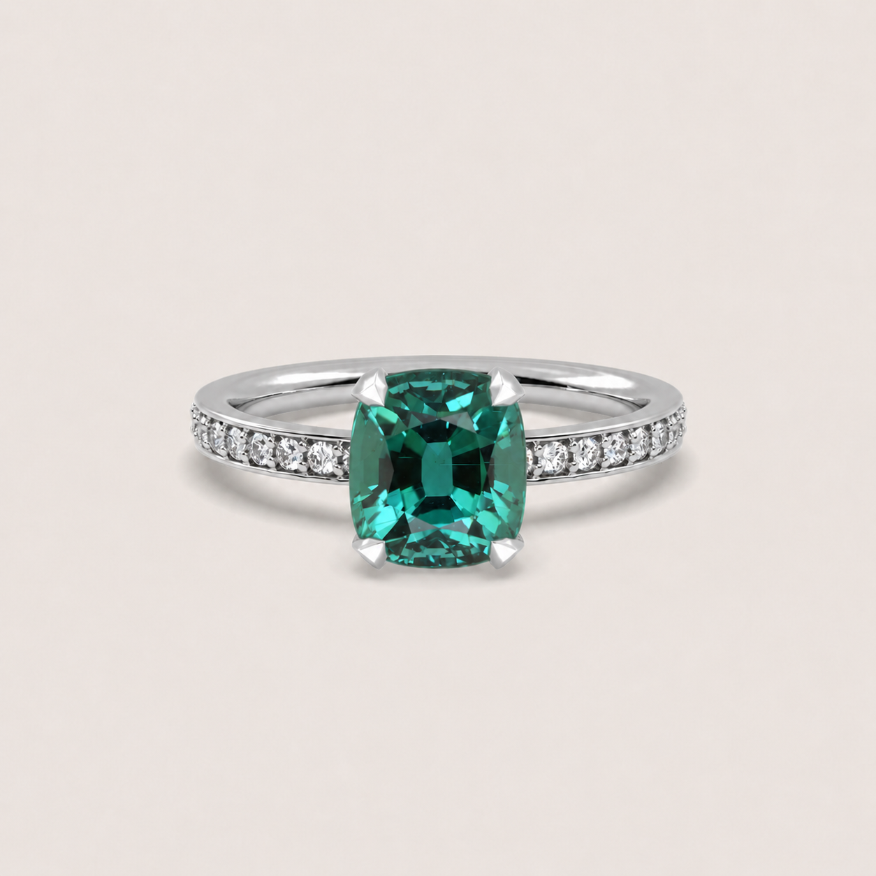 Tourmaline Fleur de Luce Solitaire Engagement Ring in 18k White Gold