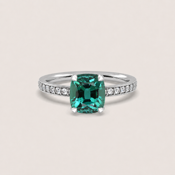 Tourmaline Fleur de Luce Solitaire Engagement Ring in 18k White Gold