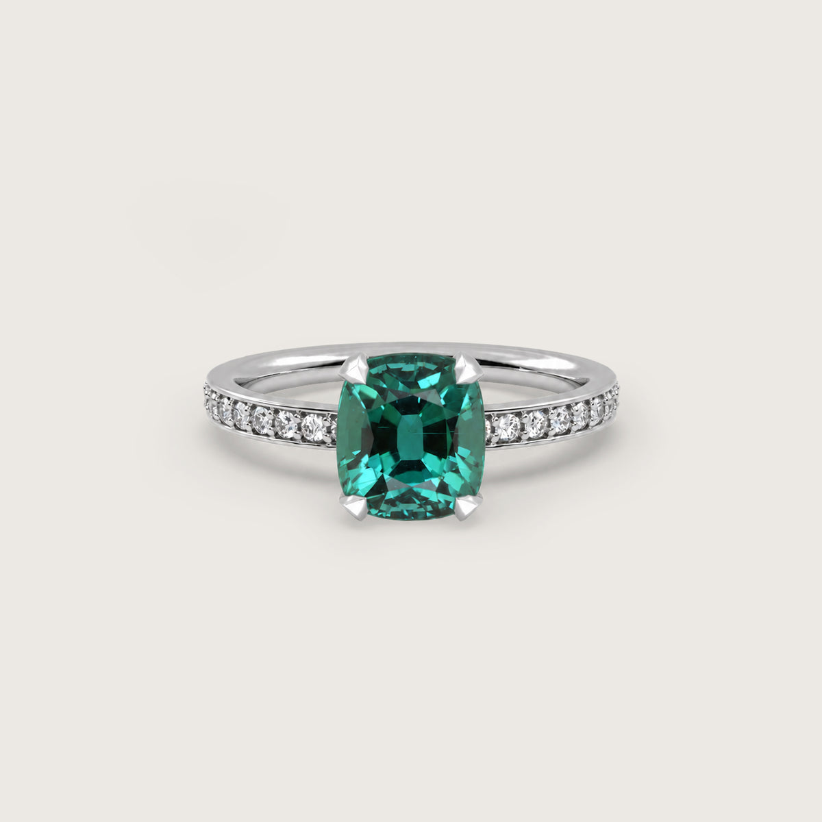 Tourmaline Fleur de Luce Solitaire Engagement Ring in 18k White Gold