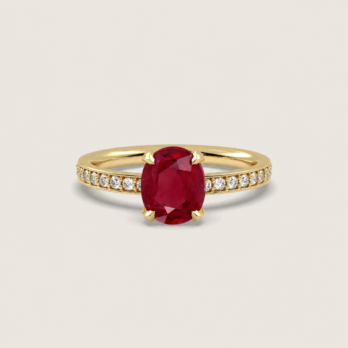 2.57ct Ruby Fleur de Luce Solitaire Engagement Ring in 18k Yellow Gold