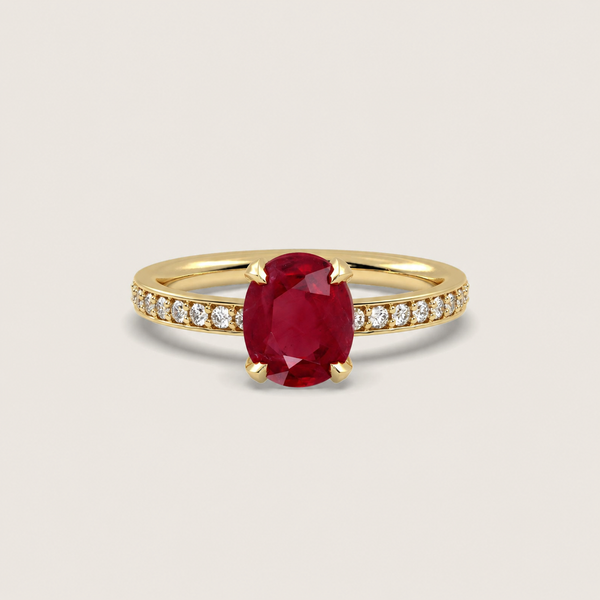2.57ct Ruby Fleur de Luce Solitaire Engagement Ring in 18k Yellow Gold