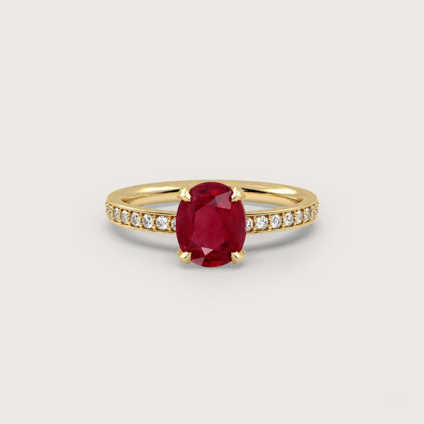 2.57ct Ruby Fleur de Luce Solitaire Engagement Ring in 18k Yellow Gold