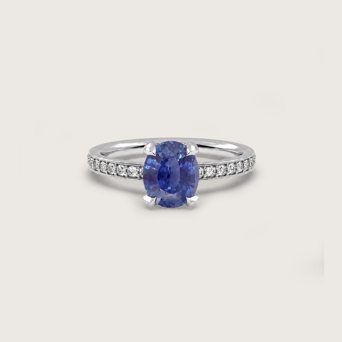 2.13ct Sapphire Fleur de Luce Solitaire Engagement Ring in 18k White Gold