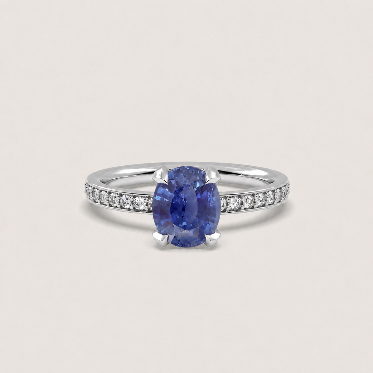 2.13ct Sapphire Fleur de Luce Solitaire Engagement Ring in 18k White Gold