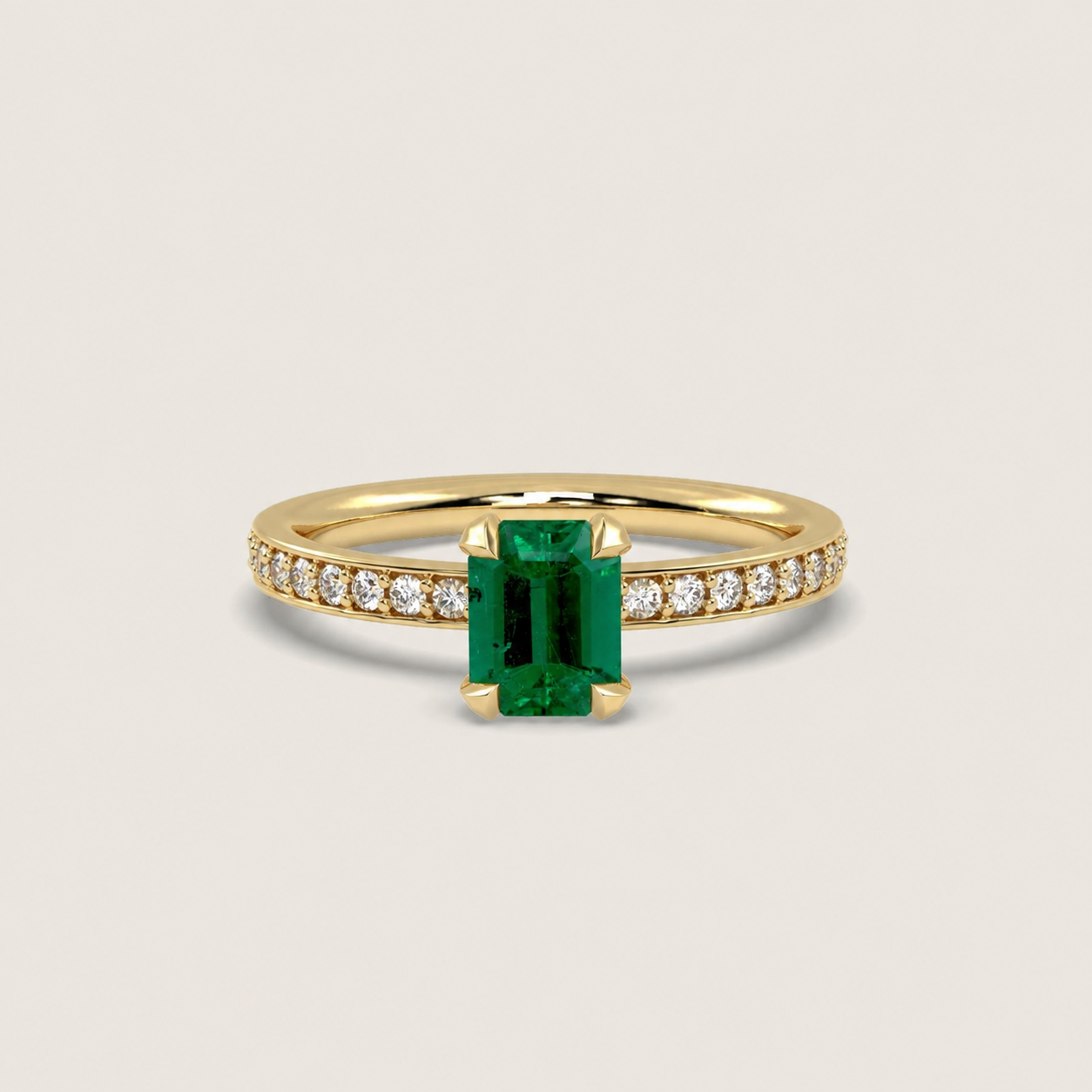 1.05ct Emerald Fleur de Luce Solitaire Engagement Ring in 18k Yellow Gold