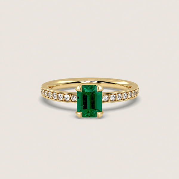 1.05ct Emerald Fleur de Luce Solitaire Engagement Ring in 18k Yellow Gold