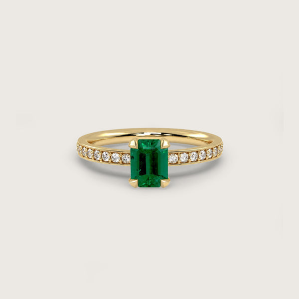 1.05ct Emerald Fleur de Luce Solitaire Engagement Ring in 18k Yellow Gold