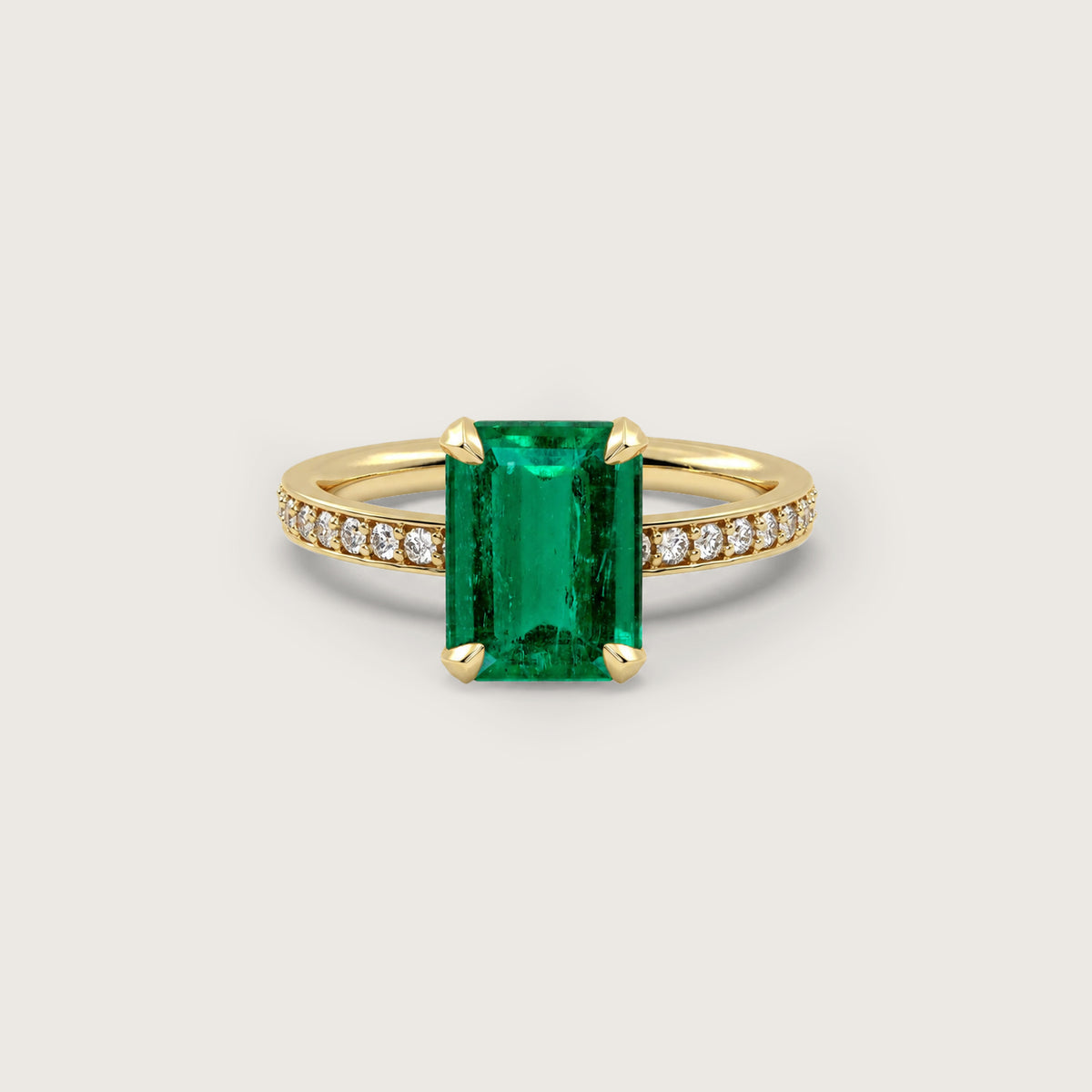4.93ct Emerald Fleur de Luce Solitaire Engagement Ring in 18k Yellow Gold
