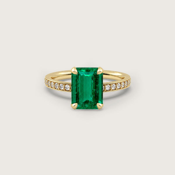 4.93ct Emerald Fleur de Luce Solitaire Engagement Ring in 18k Yellow Gold