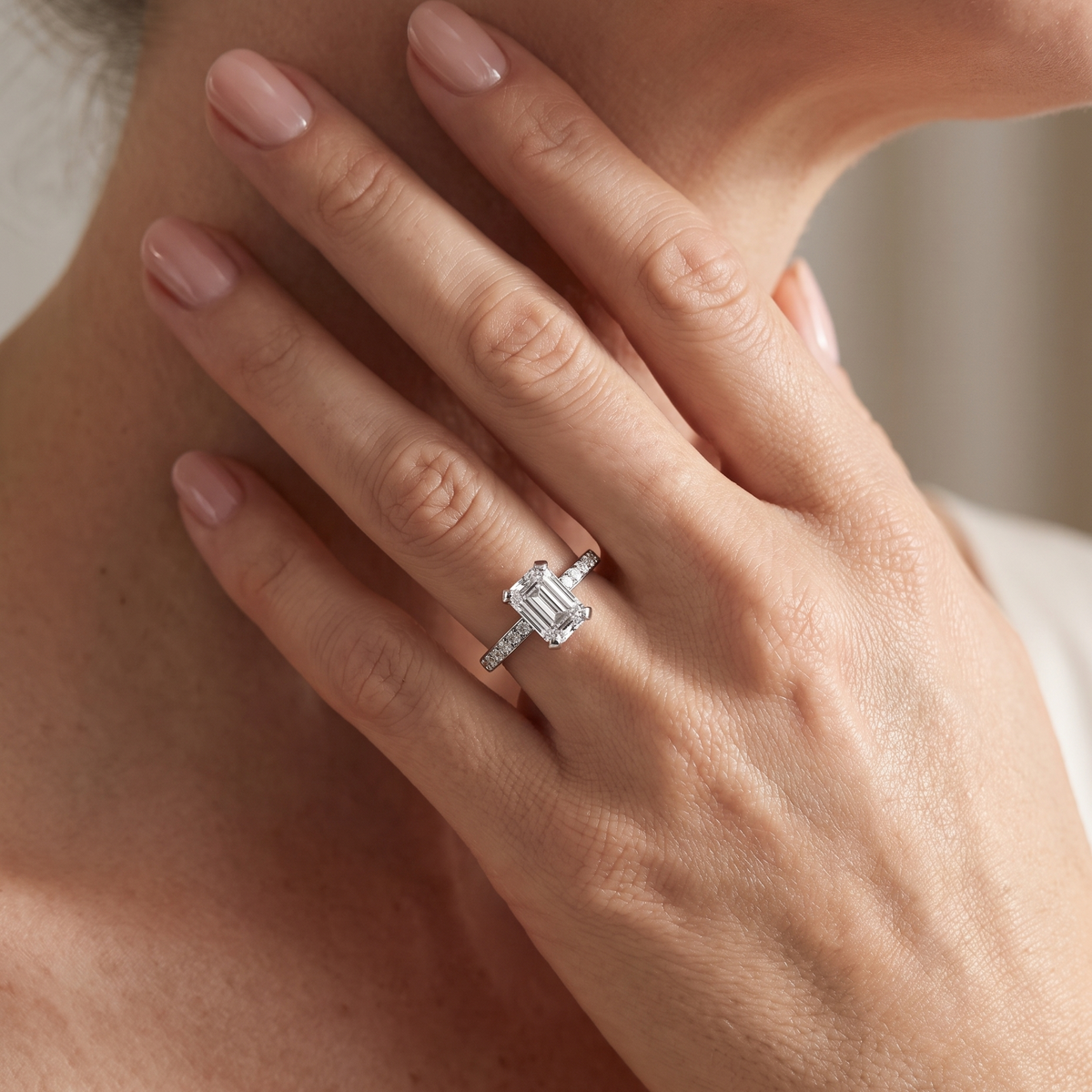 Emerald Cut Diamond Engagement Ring with Pavé Set Band