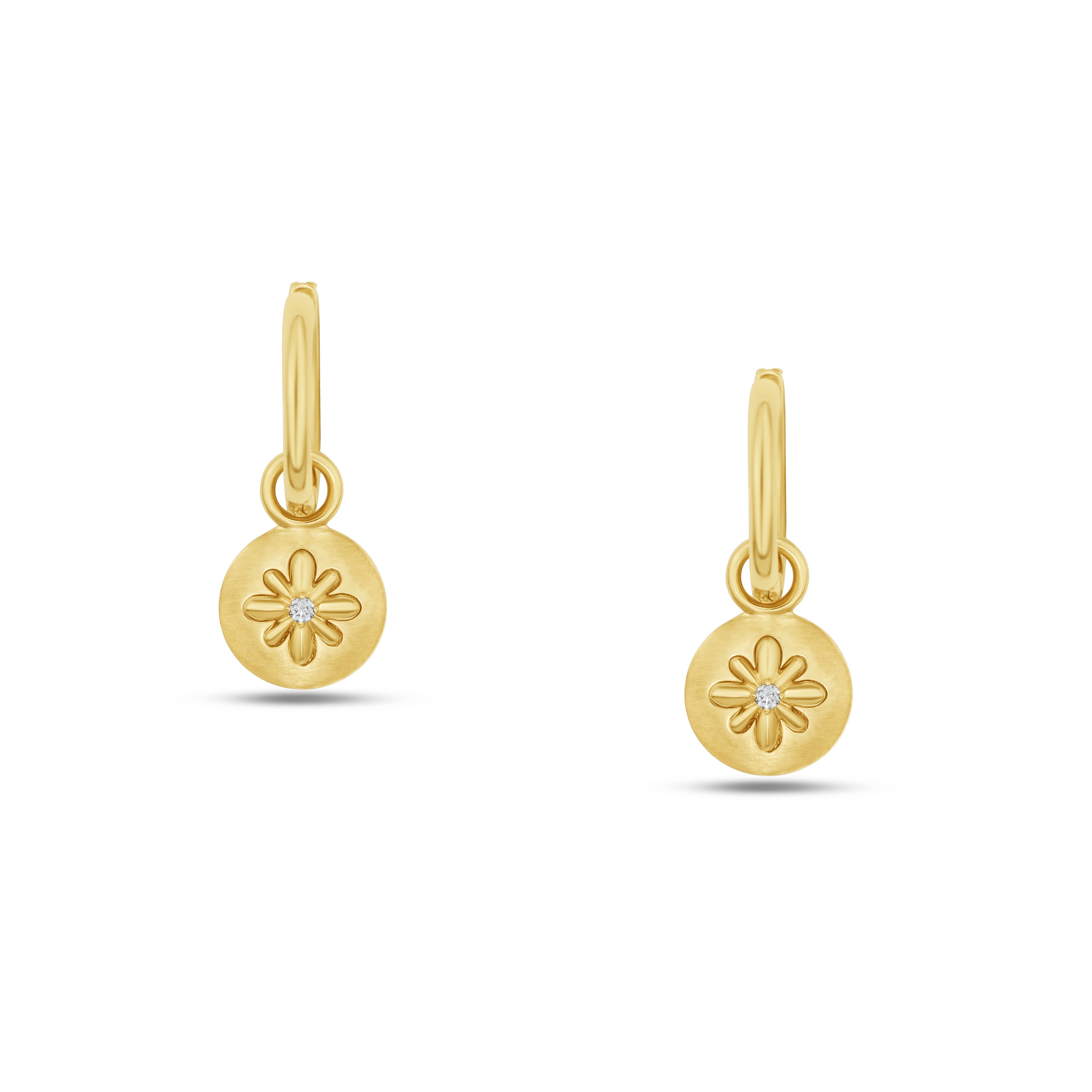 Fleur de Luce Large Button Drop Earrings in 18k Yellow Gold