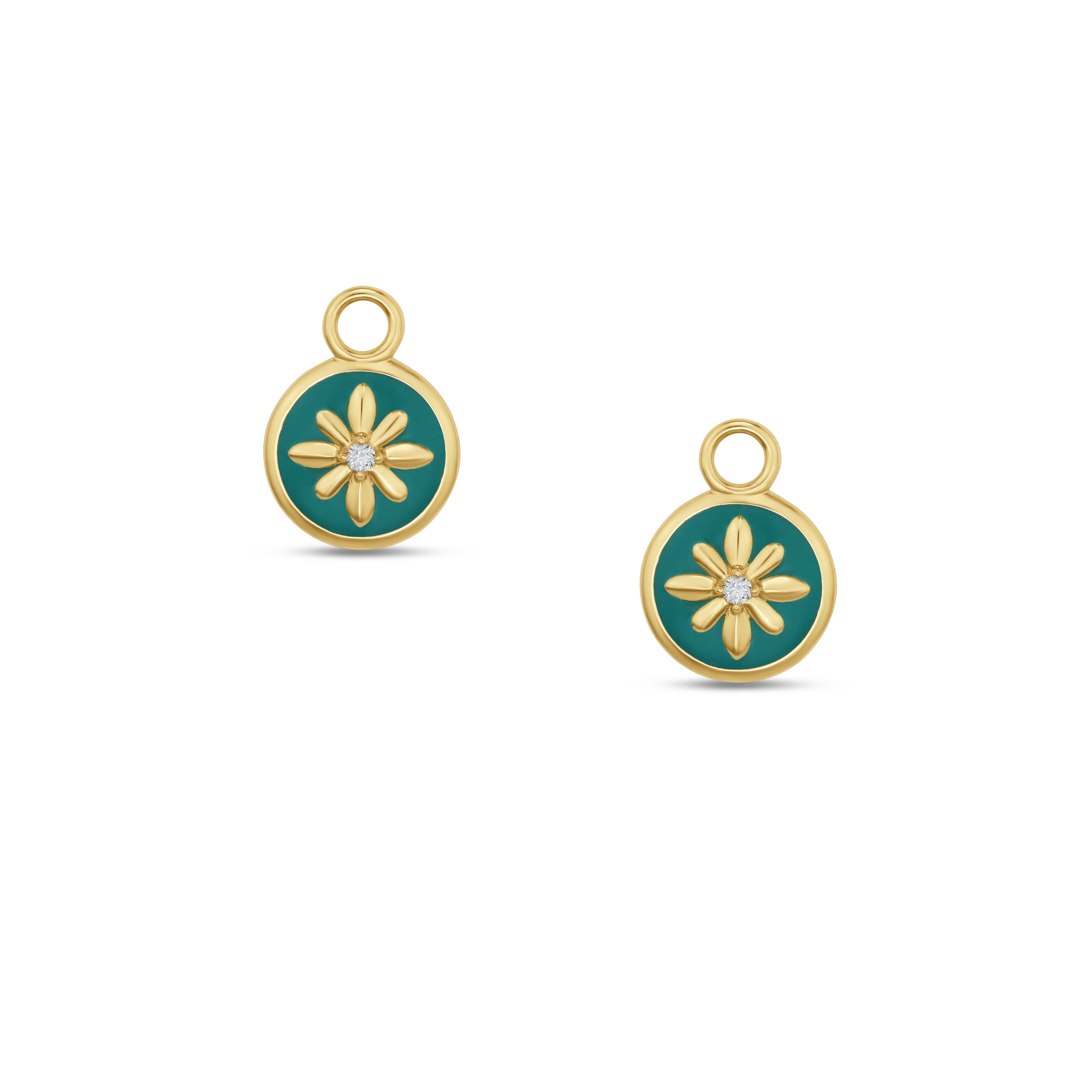Fleur de Luce Turquoise Enamel Earring Drops in 18k Yellow Gold