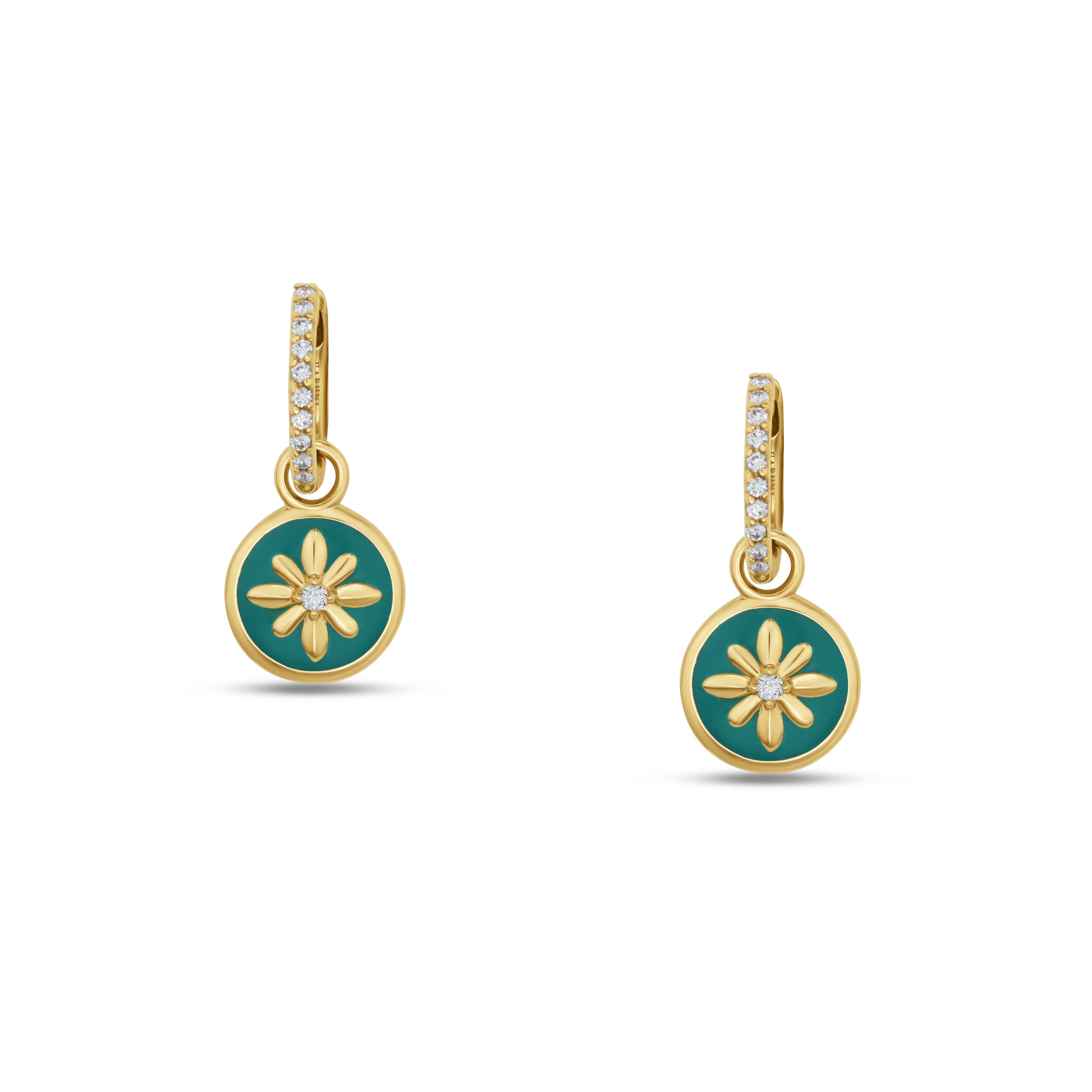 Fleur de Luce Turquoise Enamel Drop Earrings in 18k Yellow Gold