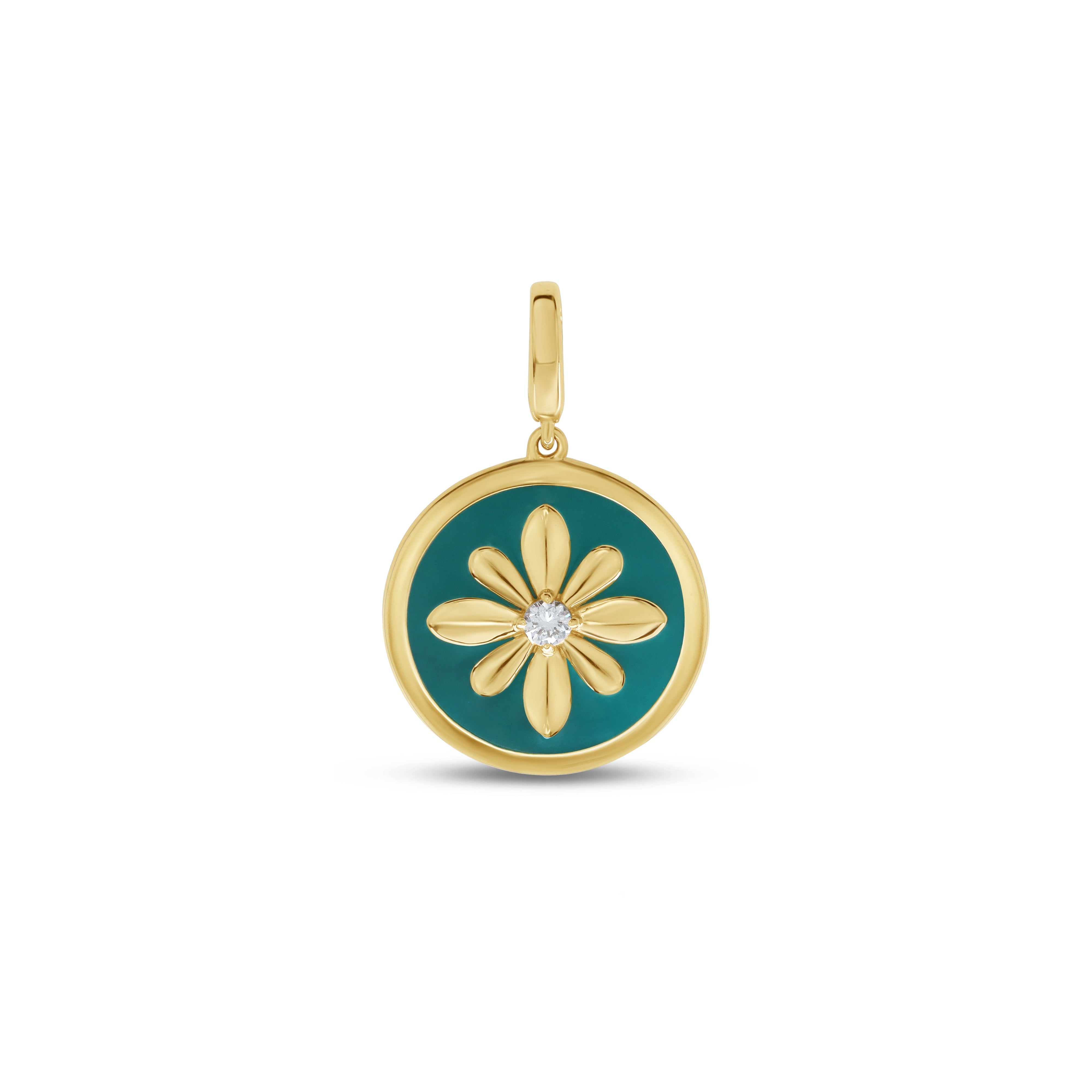 Fleur de Luce Large Turquoise Enamel Pendant in 18k Yellow Gold