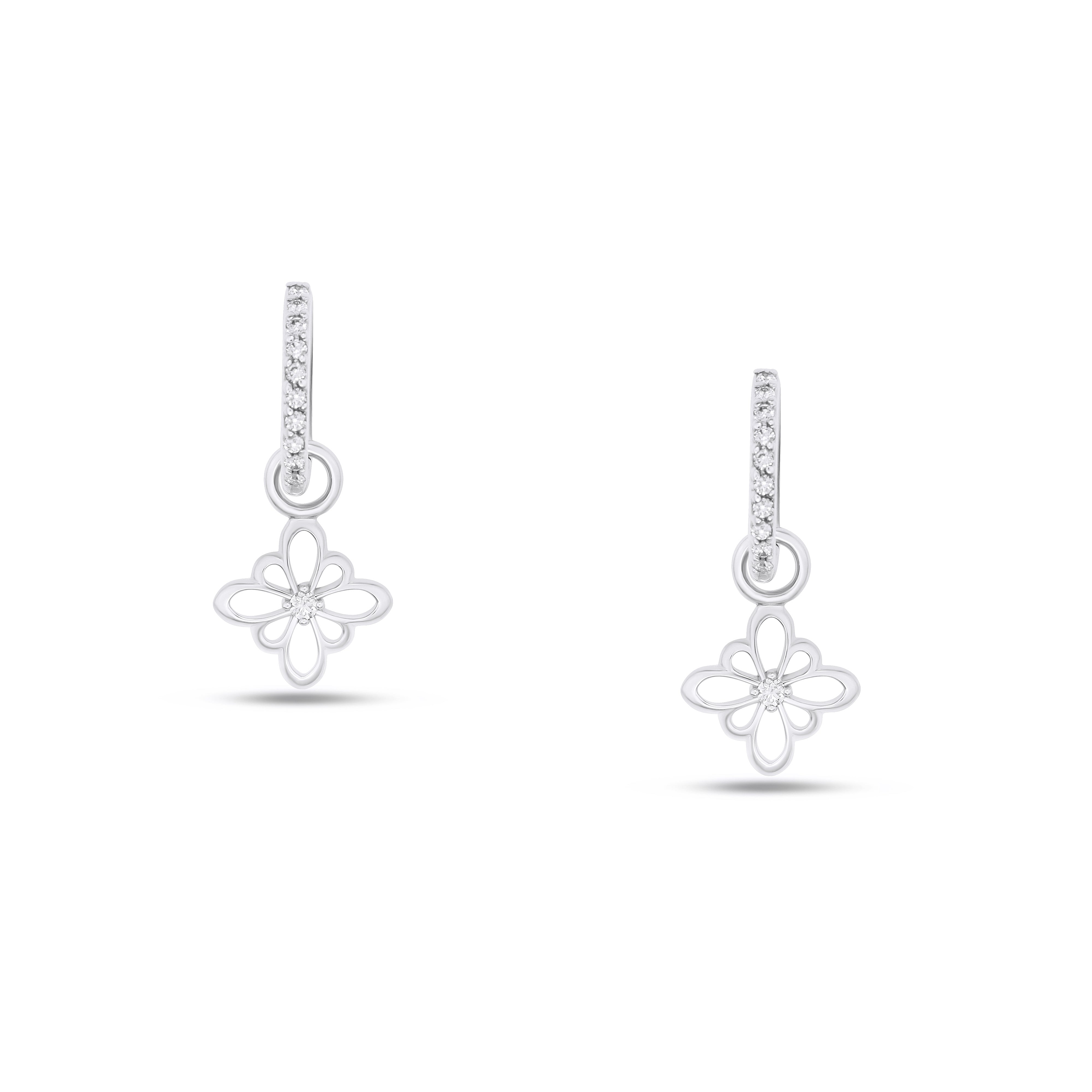 Fleur de Luce Silhouette Drop Earrings in 18k White Gold Pave Diamond Hoops