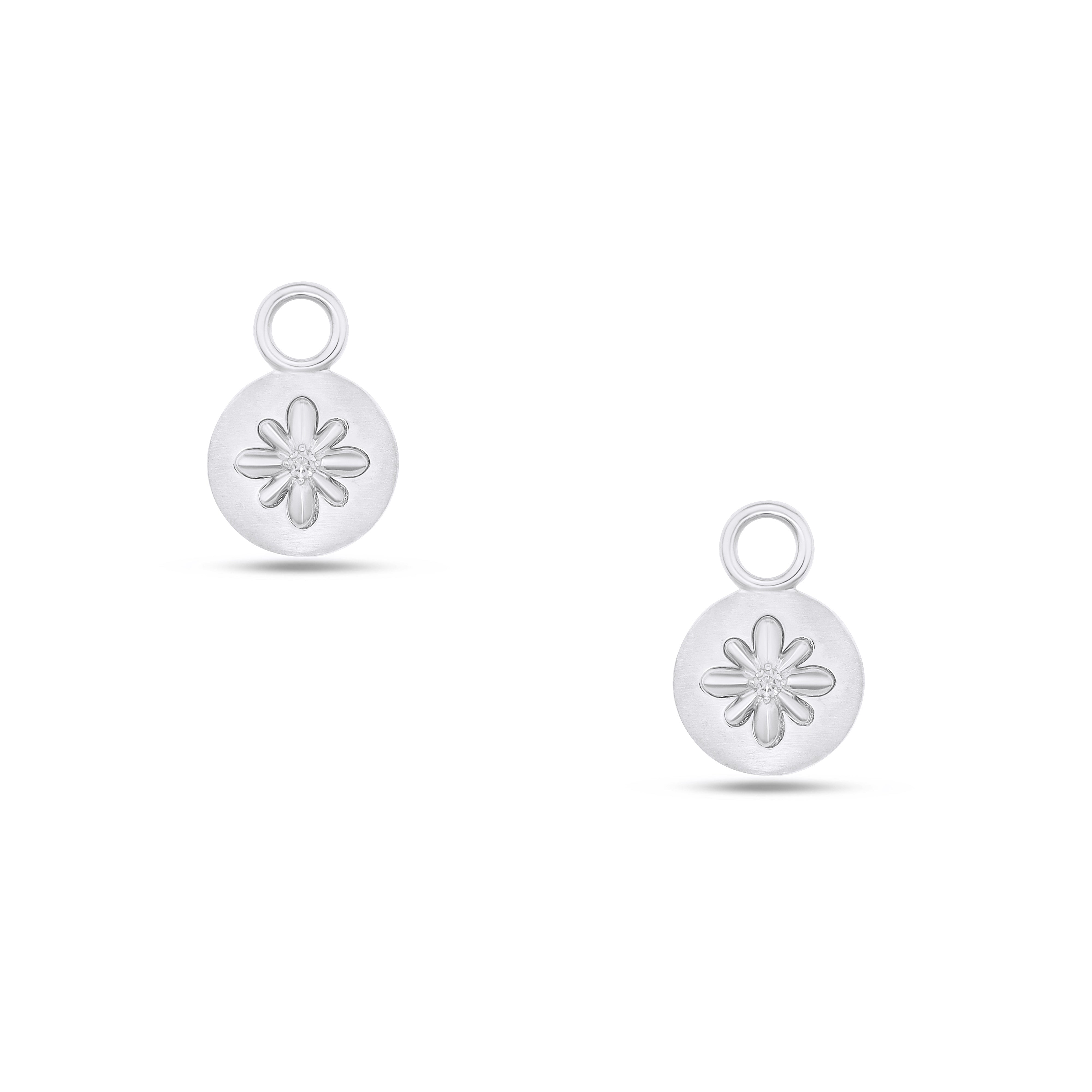 Fleur de Luce Large Button Earring Drops in 18k White Gold