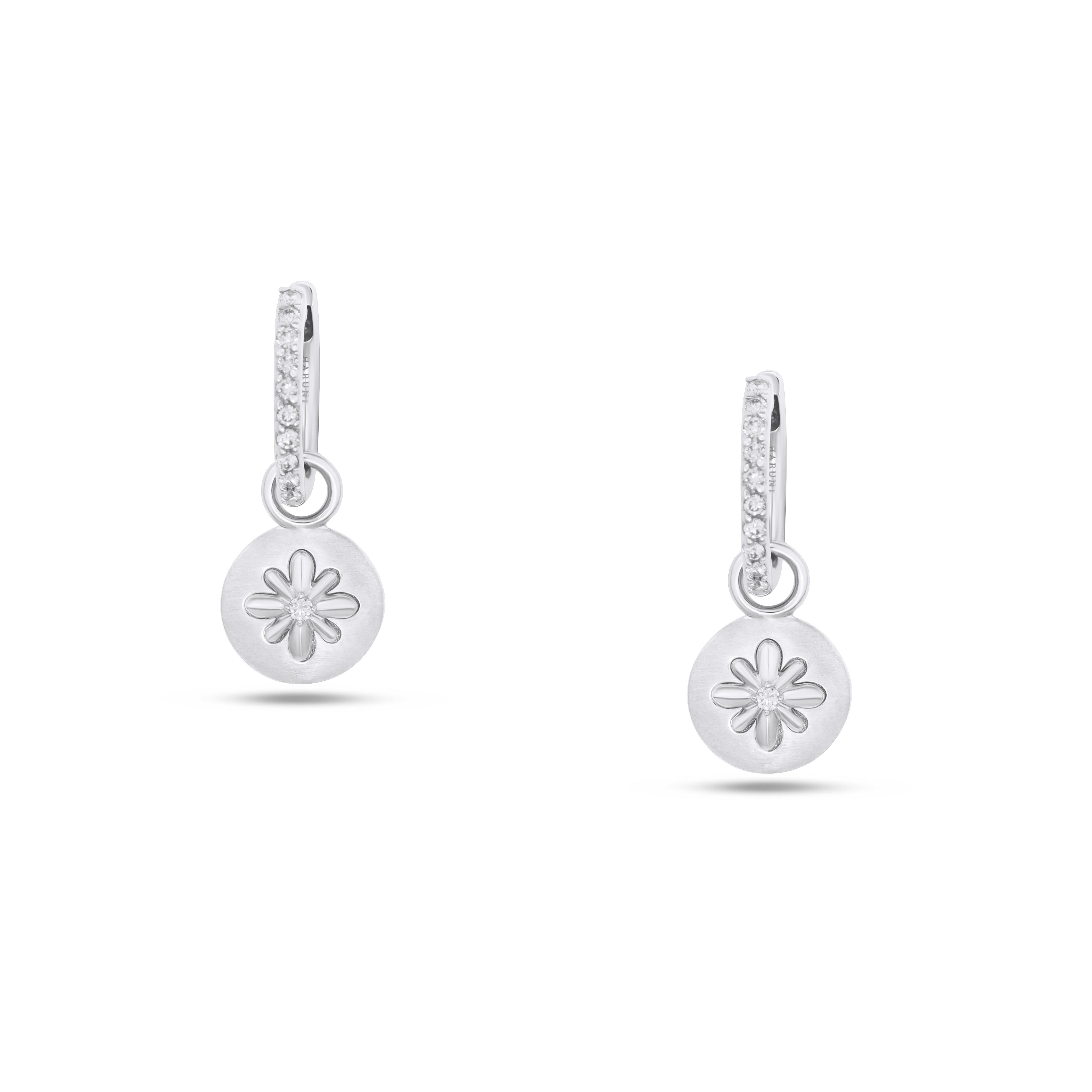 Fleur de Luce Large Button Drop Earrings in 18k White Gold