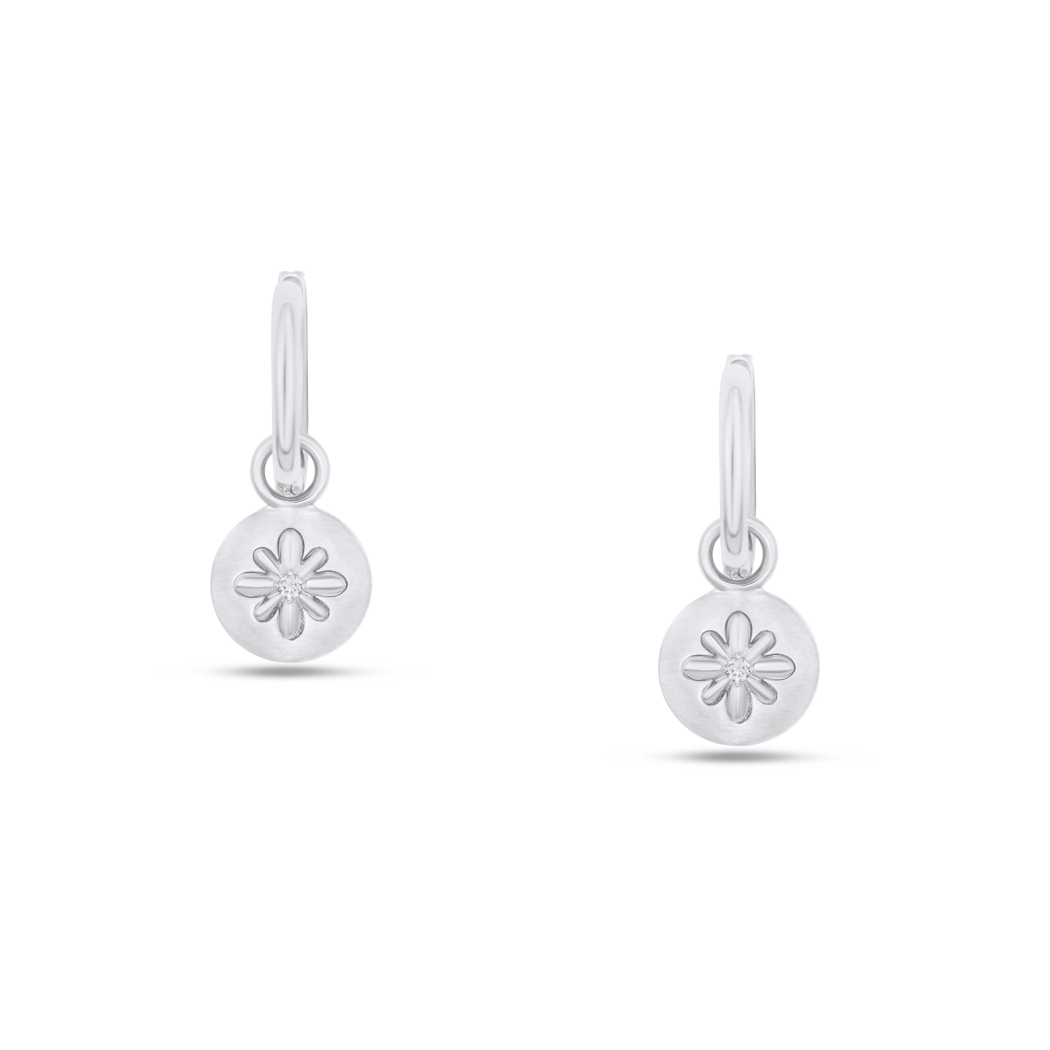Fleur de Luce Large Button Drop Earrings in 18k White Gold